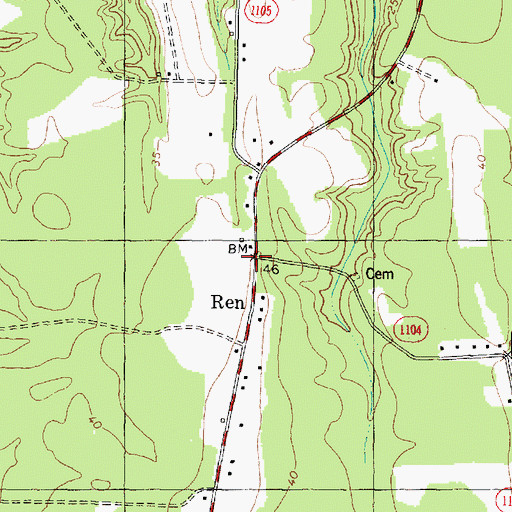 Topographic Map of Ren, NC