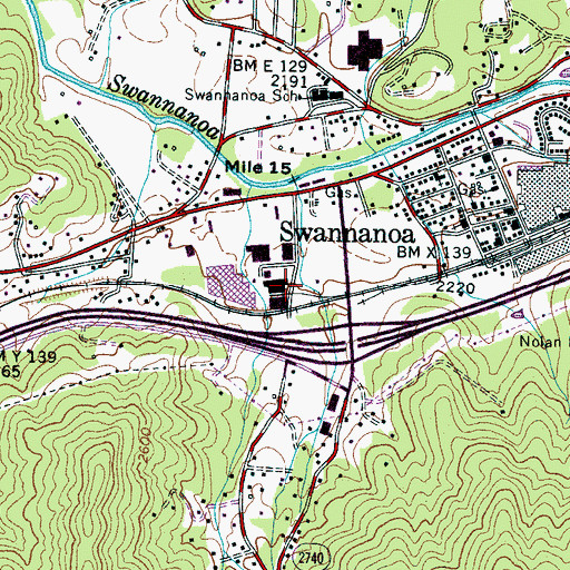 Topographic Map of Swannann Middle School, NC