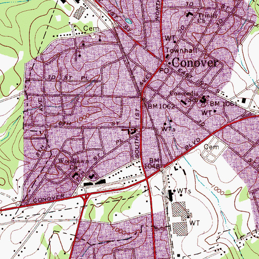 Topographic Map of Conover School, NC