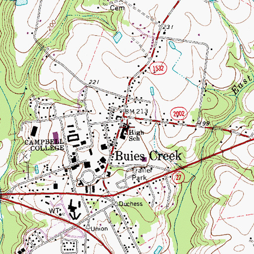 Topographic Map of Buies Creek Elementary School, NC