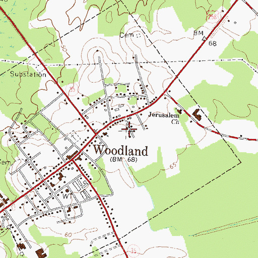 Topographic Map of Woodland-Olney Elementary School, NC