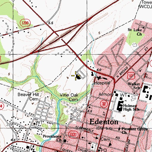 Topographic Map of Vidant Chowan Hospital, NC