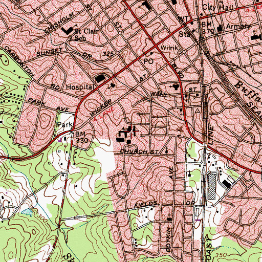 Topographic Map of W B Wicker Elementary School, NC