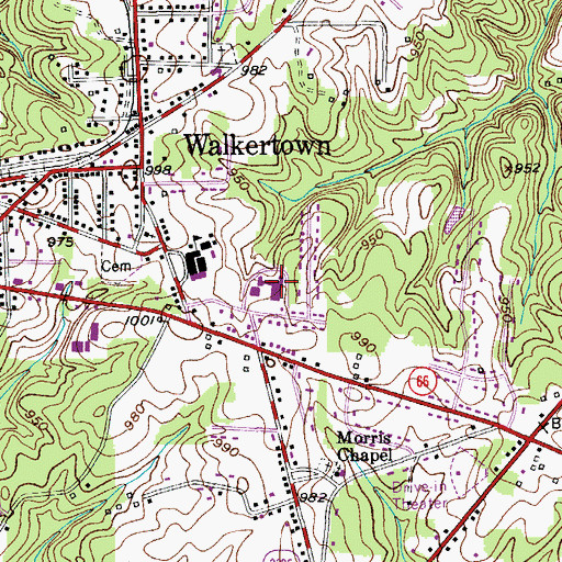 Topographic Map of Walkertown Middle School, NC