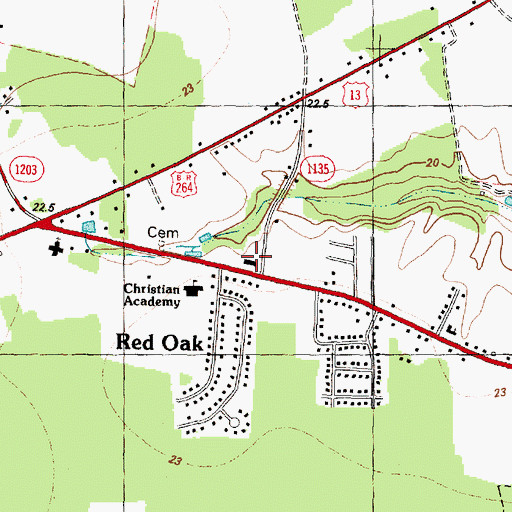 Topographic Map of Red Oak Plaza, NC