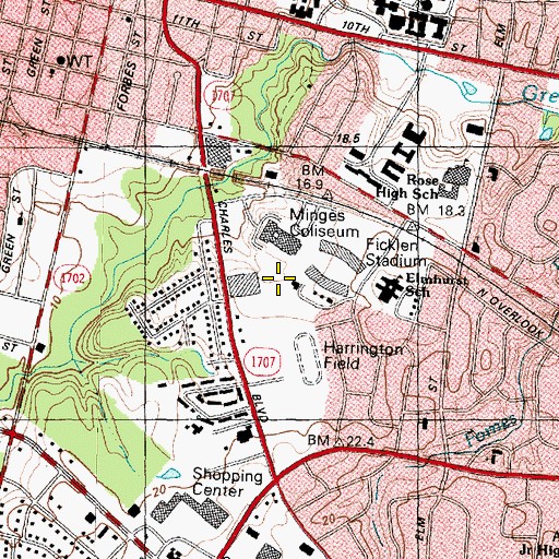 Topographic Map of ECU Athletic Field, NC