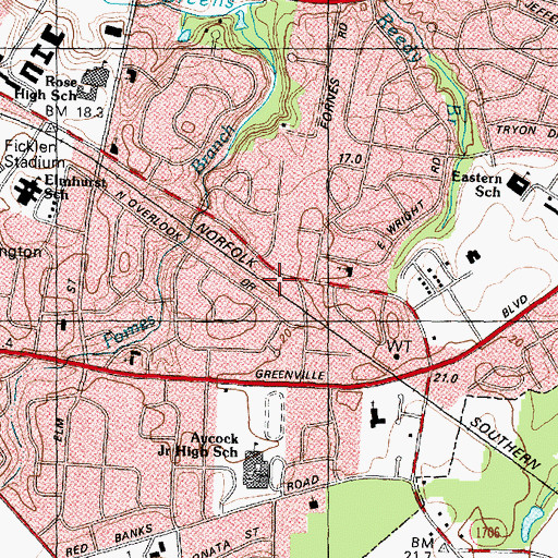 Topographic Map of Peppermint Park, NC