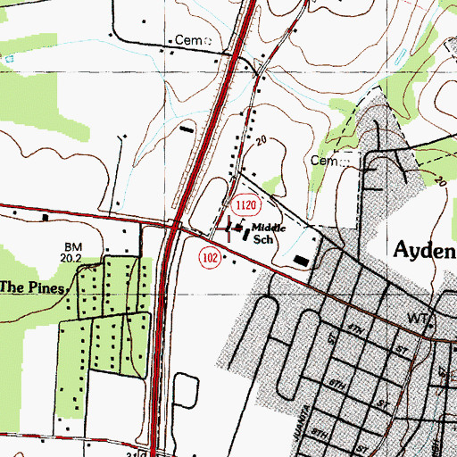 Topographic Map of Ayden Elementary School, NC