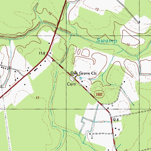 Topographic Map of Oak Grove Church, NC