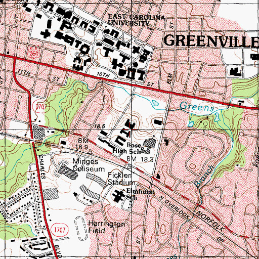 Topographic Map of Aycock Residence Hall, NC