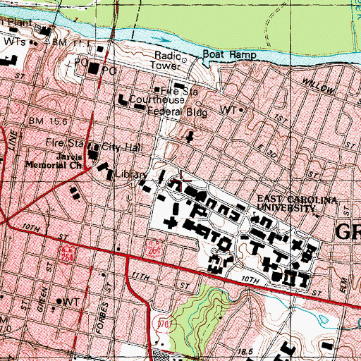 Topographic Map of Garrett Residence Hall, NC