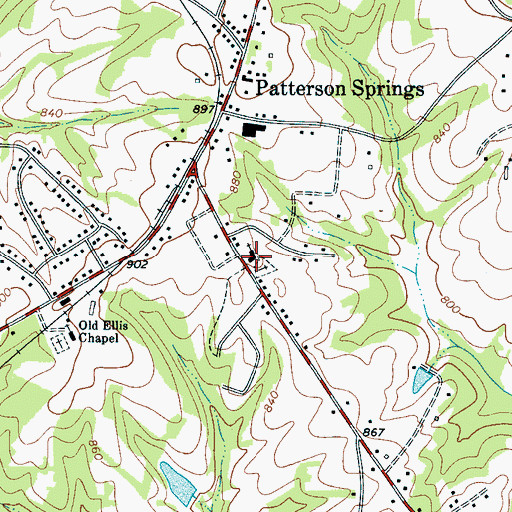 Topographic Map of Patterson Springs Baptist Church, NC