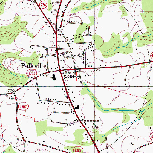 Topographic Map of Polkville School, NC