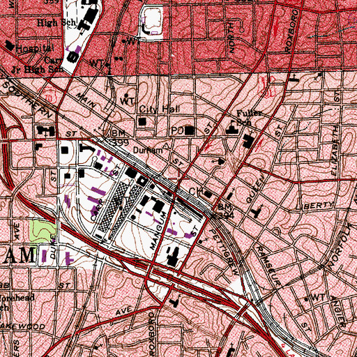 Topographic Map of Brightleaf Square, NC