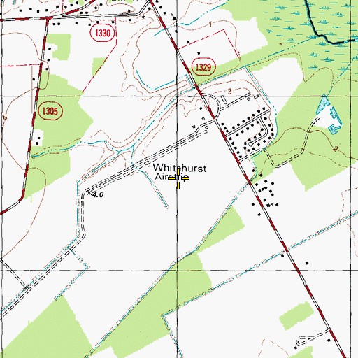 Topographic Map of Whitehurst Airport (historical), NC