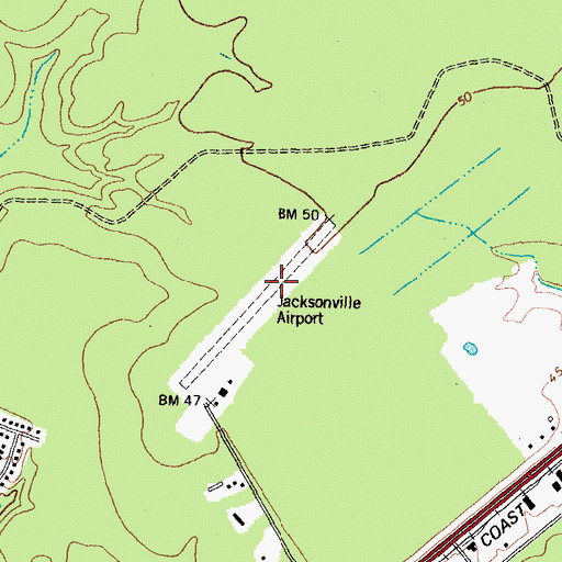 Topographic Map of Jacksonville Airport (historical), NC