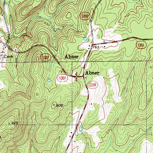 Topographic Map of Abner, NC