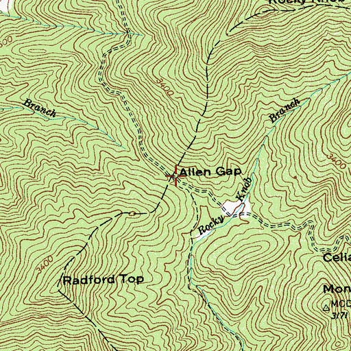 Topographic Map of Allen Gap, NC