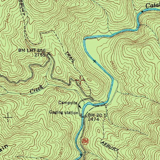 Topographic Map of Asbury Trail, NC