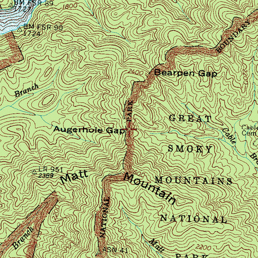 Topographic Map of Augerhole Gap, NC
