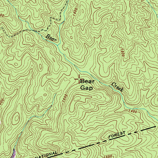 Topographic Map of Bear Gap, NC