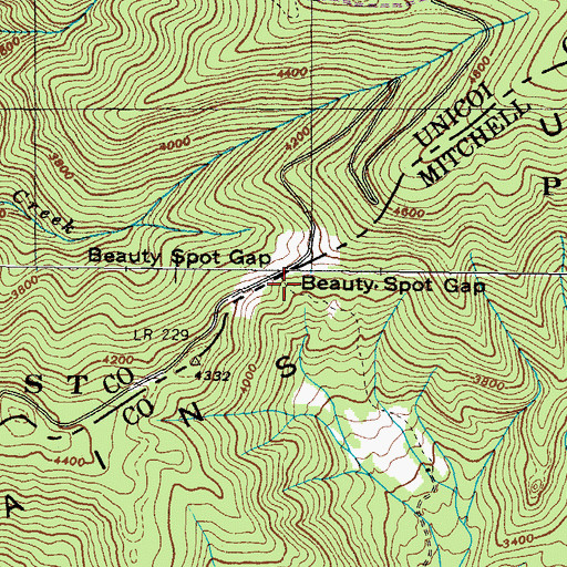 Topographic Map of Beauty Spot Gap, NC