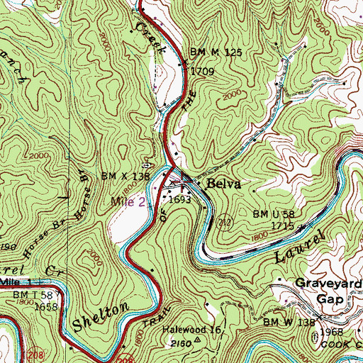 Topographic Map of Belva, NC