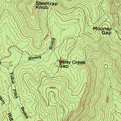 Topographic Map of Betty Creek Gap, NC
