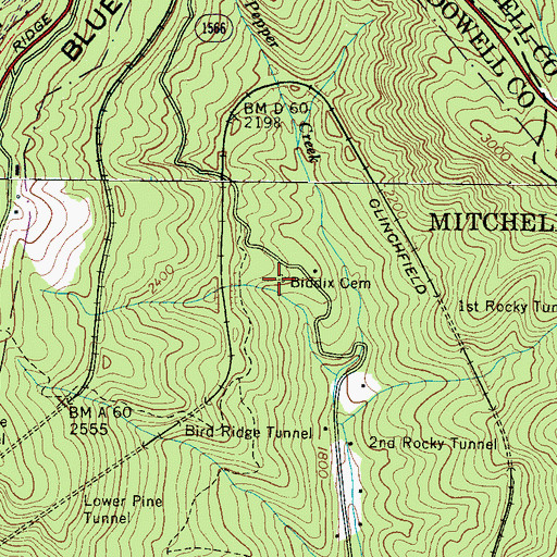 Topographic Map of Biddix Cemetery, NC