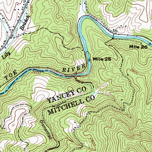 Topographic Map of Big Crabtree Creek, NC