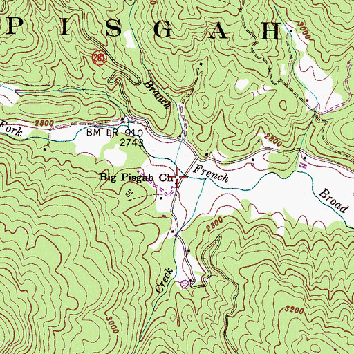 Topographic Map of Big Pisgah Church, NC