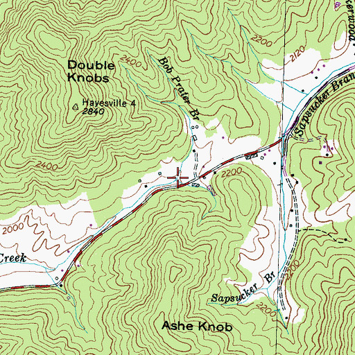 Topographic Map of Bob Prater Branch, NC