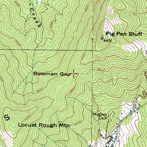 Topographic Map of Bowman Gap, NC