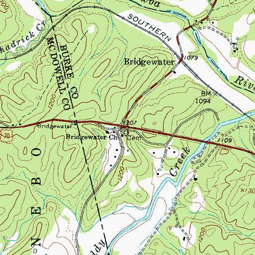 Topographic Map of Bridgewater, NC