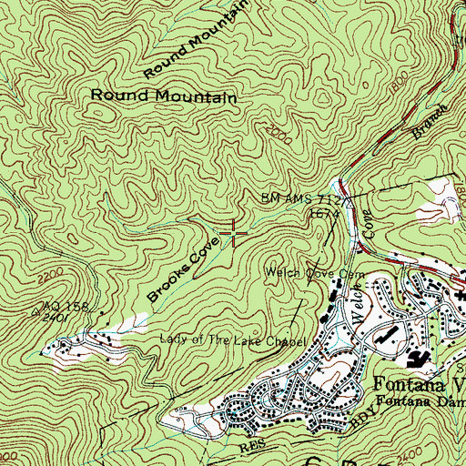 Topographic Map of Brooks Cove, NC
