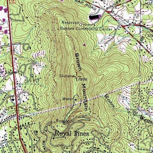 Topographic Map of Brown Mountain, NC