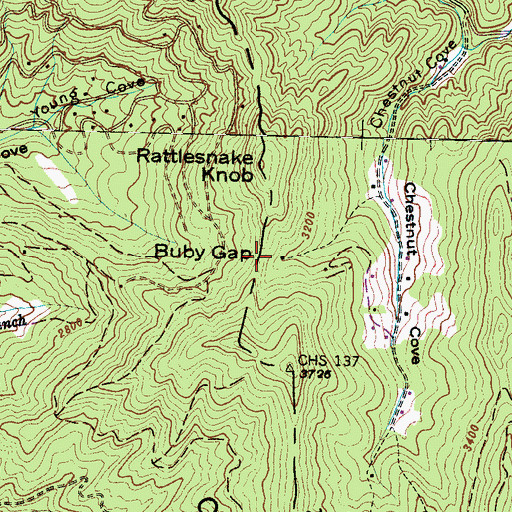 Topographic Map of Buby Gap, NC