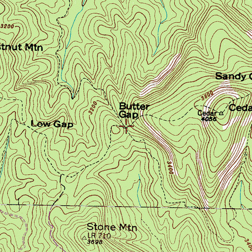 Topographic Map of Butter Gap, NC