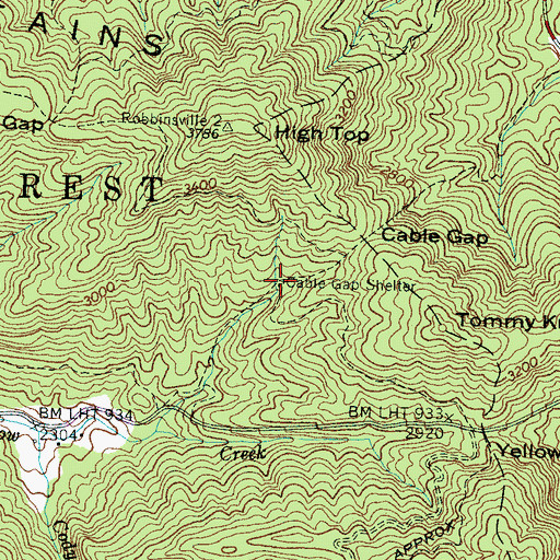 Topographic Map of Cable Gap Shelter, NC