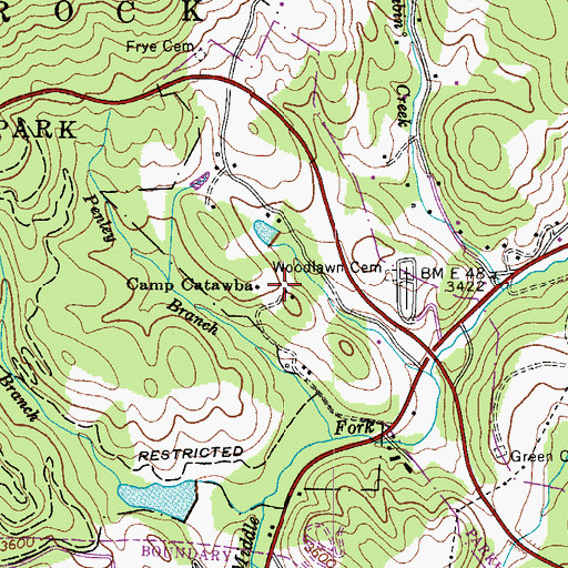 Topographic Map of Camp Catawba, NC
