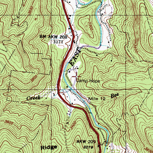 Topographic Map of Camp Hope, NC