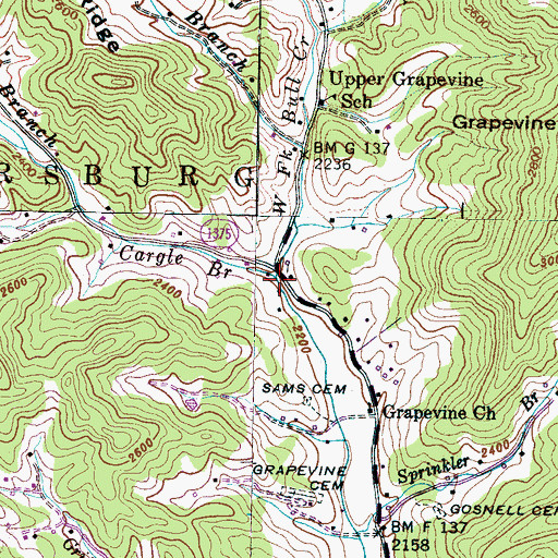 Topographic Map of Cargle Branch, NC