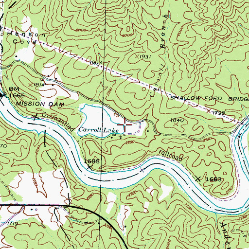 Topographic Map of Carroll Branch, NC