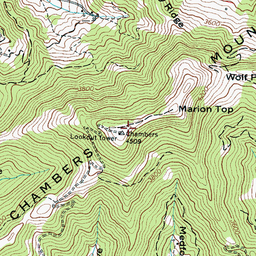 Topographic Map of Chambers Mountain, NC