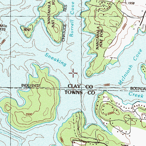 Topographic Map of Chatuge Lake, NC