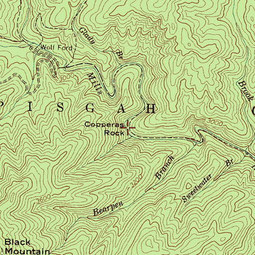 Topographic Map of Copperas Rock, NC