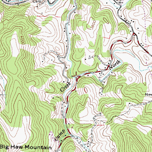 Topographic Map of Cow Camp Creek, NC