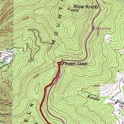 Topographic Map of Craven Gap, NC