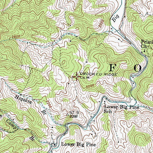 Topographic Map of Crooked Ridge Cemetery, NC