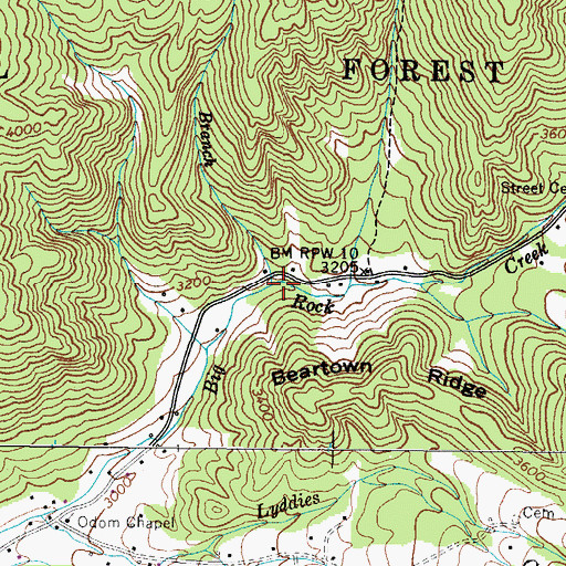 Topographic Map of Dave Branch, NC